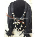 European style hot selling sexy lady jersey beaded necklace scarf with heart charm